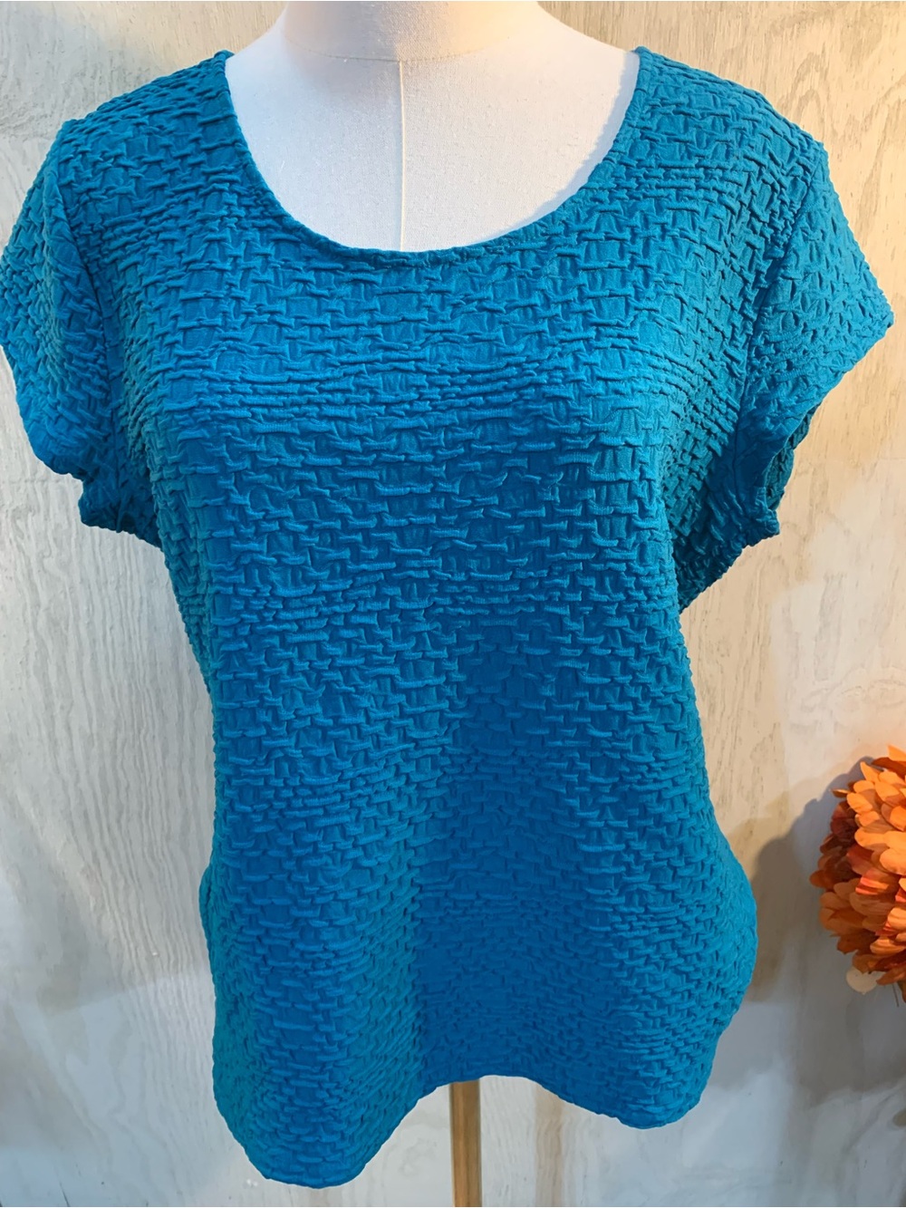 Liz Claiborne Teal Textured Short-Sleeve Top